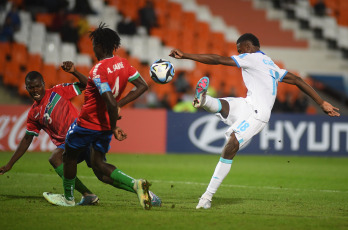 Mendoza, Argentina.- En las fotos tomadas el 22 de mayo del 2023, durante el partido entre Gambia y Honduras en el Mundial Sub-20 de Argentina en el estadio Malvinas Argentinas de Mendoza. La Selección de fútbol Sub-20 de Gambia, con un doblete de Adama Bojang, derrotó este lunes por 2-1 a Honduras, que se vio superada físicamente en la primera jornada del Grupo F del Mundial Sub-20 de Argentina 2023.