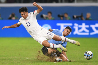 Santiago del Estero, Argentina.- En las fotos tomadas el 4 de junio del 2023, durante el partido entre Uruguay y Estados Unidos por los cuartos de final del Mundial Sub 20. Uruguay le ganó 2-0 a Estados Unidos y se clasificó a las semifinales donde se enfrentará a Israel.