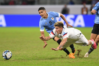 Santiago del Estero, Argentina.- En las fotos tomadas el 4 de junio del 2023, durante el partido entre Uruguay y Estados Unidos por los cuartos de final del Mundial Sub 20. Uruguay le ganó 2-0 a Estados Unidos y se clasificó a las semifinales donde se enfrentará a Israel.