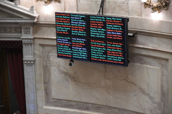 Buenos Aires, Argentina.- En las fotos tomadas el 28 de septiembre del 2023, el Senado de la Nación convirtió en ley la reforma del Impuesto a las Ganancias impulsada por el ministro de Economía y candidato presidencial, Sergio Massa. De esta manera, se elevó el piso del Mínimo No Imponible a casi dos millones de pesos, lo que equivale a quince salarios mínimos, vital y móvil y que regirá a partir de 2024.