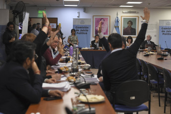 Buenos Aires, Argentina.- En las fotos tomadas el 11 de octubre del 2023, la mayoría oficialista de la Comisión de Juicio Político de la Cámara de Diputados aprobó el informe de formulación de cargos por presunto mal desempeño contra los jueces de la Corte Suprema de Justicia, quienes serán citados para que realicen su descargo.