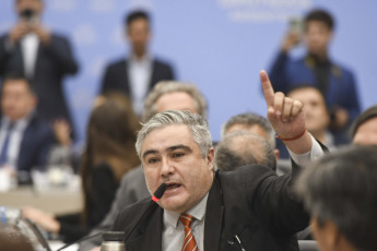 Buenos Aires, Argentina.- En las fotos tomadas el 15 de enero del 2024, Rodolfo Llanos, representante de la Unión de Emprendedores de la República Argentina en  el plenario de comisiones de la Cámara de Diputados que analiza el proyecto de ley ómnibus retomó su trabajo con la recepción de los testimonios de empresas, asociaciones, ONG's y sectores alcanzados por lo dispuesto en esa iniciativa.