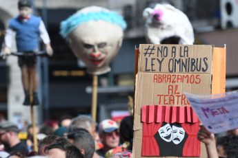 Buenos Aires- In the photo of January 13, 2024, art and culture organizations protested in front of the National Theater Institute. The protest was against the bill that promotes the National Executive and provides for the closure of that body, in addition to a sharp reduction in funding for policies to promote cinema and music.