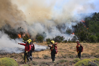 Patagonia, Argentina.- En las fotos tomadas el 7 de febrero del 2024, cuerpos de bomberos intentan sofocar las llamas del incendio forestal que afecta el Parque Nacional Los Alerces -declarado Patrimonio Mundial de la Unesco por su biodiversidad-, donde desde el 25 de enero arden miles de hectáreas de floresta nativa, en un incendio aún no controlado que el gobierno provincial presume comenzó de forma intencional.