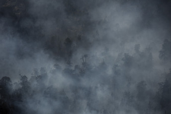 Chubut, Argentina.- En las fotos tomadas el 7 de febrero del 2024, muestra el incendio forestal en el Brazo Tristeza, en el Parque Nacional Nahuel Huapi. Más de 50 brigadistas y dos helicópteros continúan trabajando en la zona sur del Parque Nacional Nahuel Huap para contener el fuego que se desató ayer, pero el área es afectada por "mucho viento", lo que constituye "un factor desfavorable" y propicia un comportamiento más extremo del fuego.